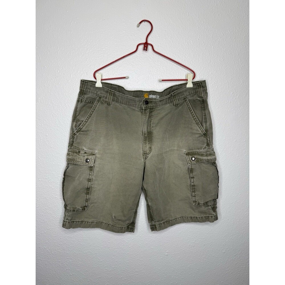 Carhartt Shorts Mens 40 Pockets Button Heavyweight Outdoors Green Relaxed Faded